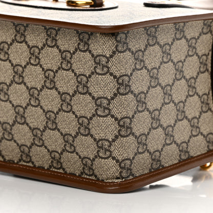 Gucci GG Supreme Monogram Azalea Calfskin Mini Horsebit 1955 Foldover Top Handle Bag Beige Ebony Brown Sugar 10 of 11
