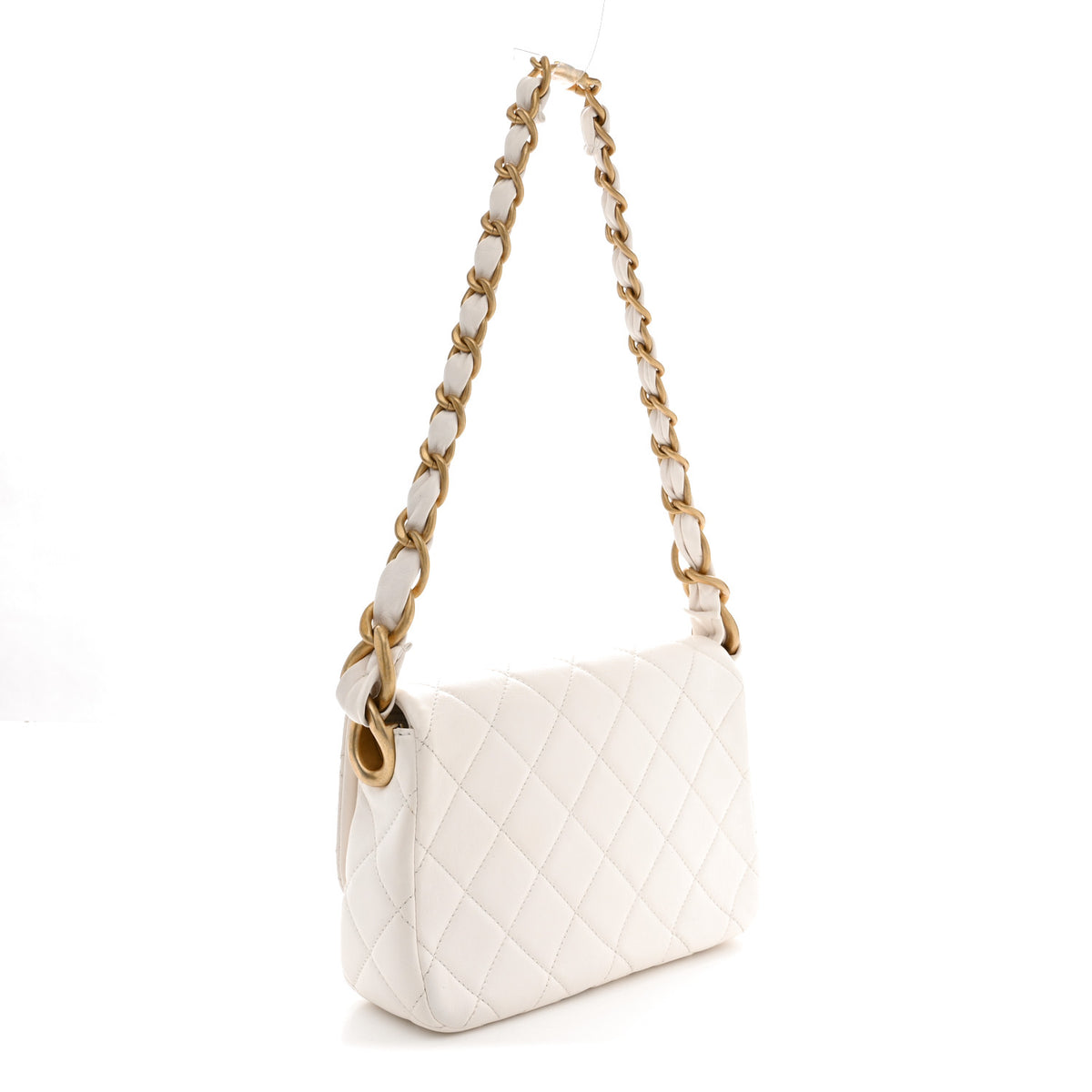 Lambskin Quilted CC Chain Shoulder Bag White