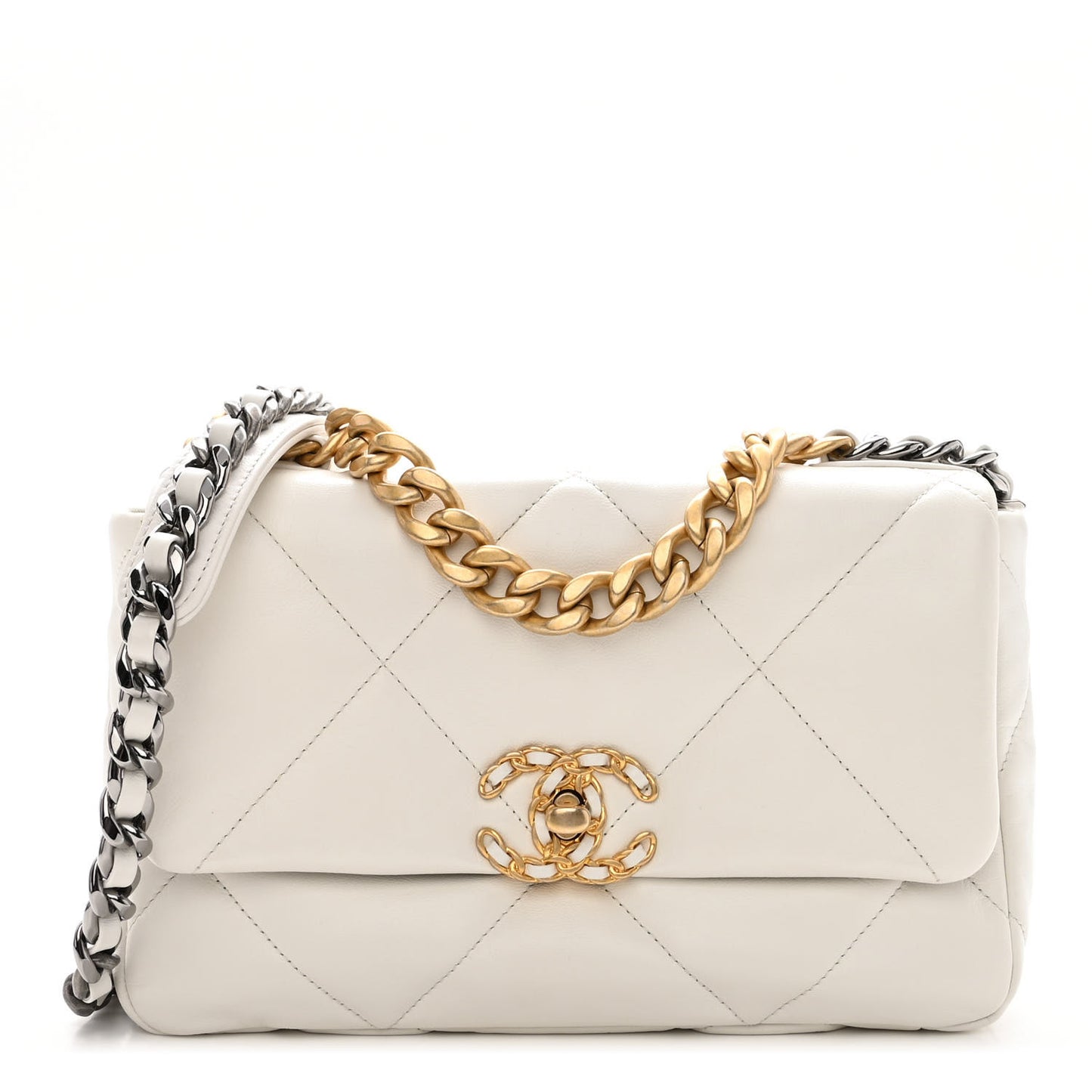 Goatskin Quilted Medium Chanel 19 Flap White