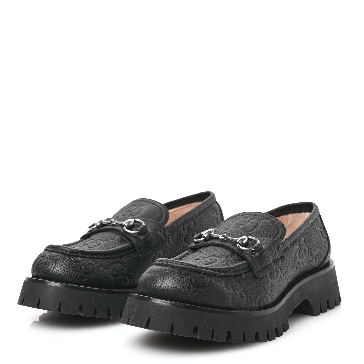 Piuma Calfskin Embossed Womens Platform Lug Sole Loafers 40 Black