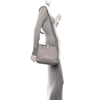 Valentino Garavani Pebbled Calfskin Small Rockstud Flip-Lock Messenger Bag Grey 3 of 9