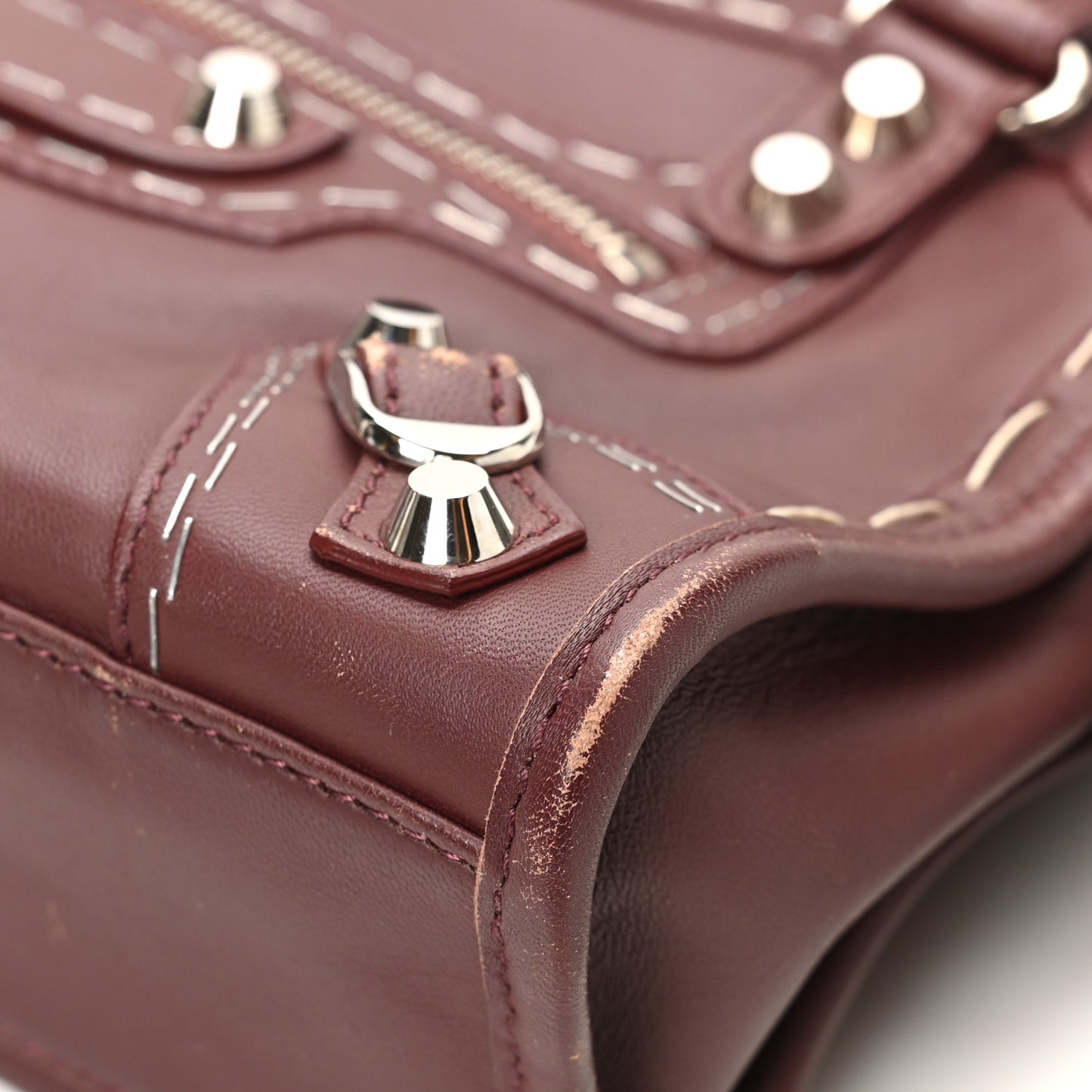 Calfskin Topstitch Classic Silver Hardware Mini City Rouge Lie De Vin