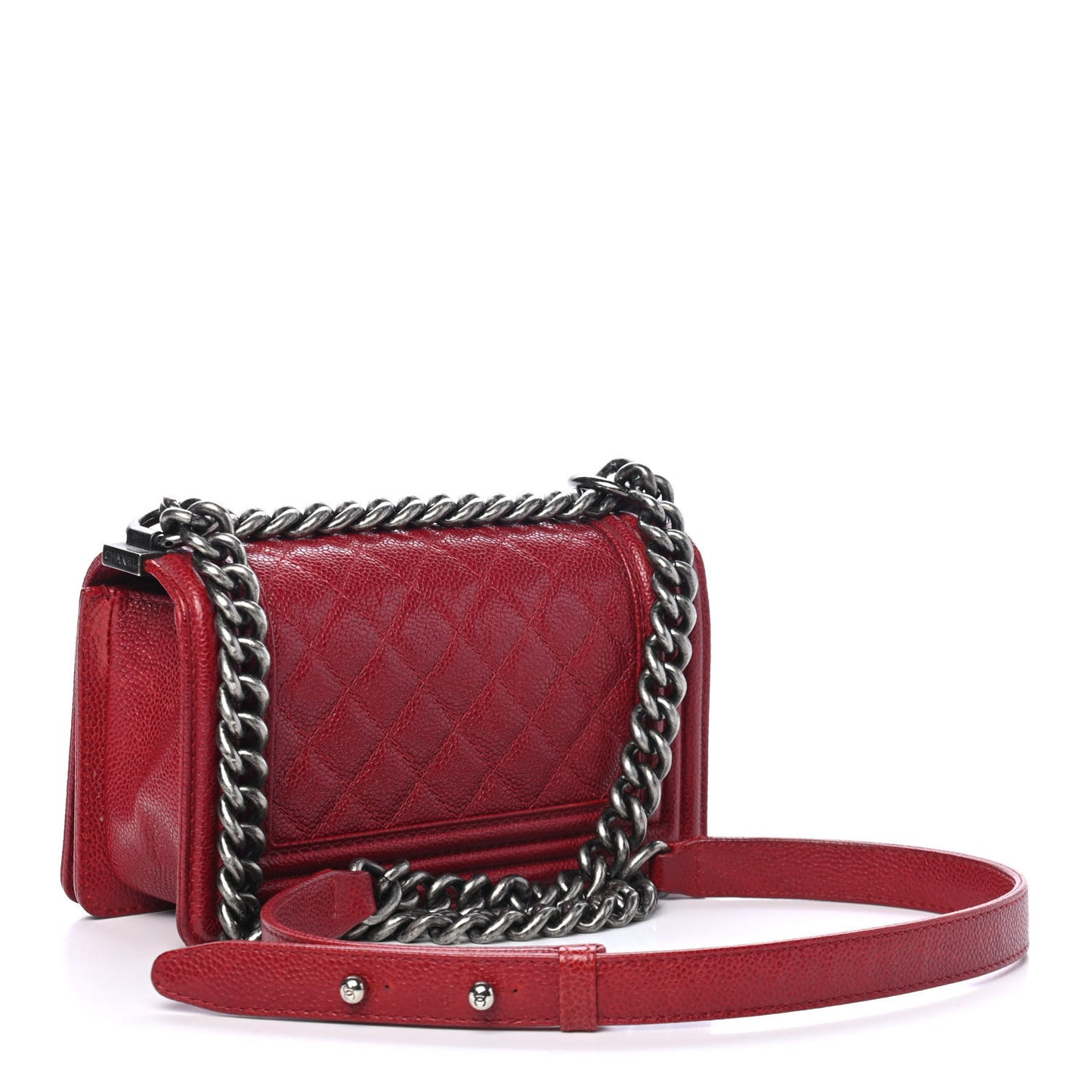 Caviar Quilted Small Boy Flap Dark Red