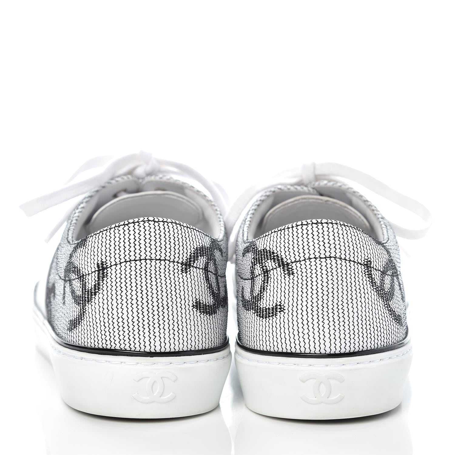 Chanel Embroidered Calfskin Womens CC Sneakers 39.5 Black White 10 of 12