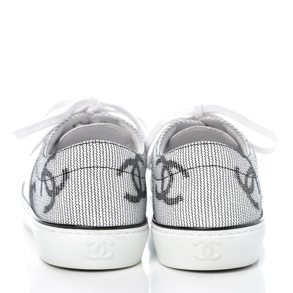 Chanel Embroidered Calfskin Womens CC Sneakers 39.5 Black White 10 of 12