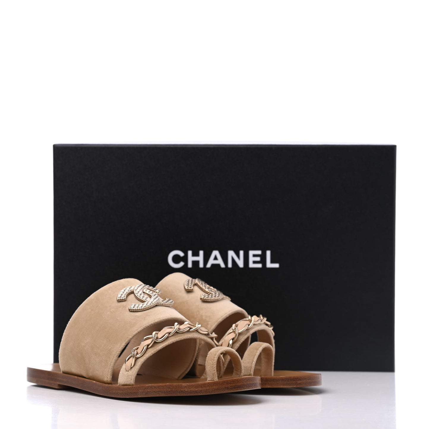 Velvet Chain Mule Sandals 37 Beige
