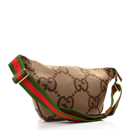 Gucci Monogram Jumbo GG Textured Dollar Calfskin Web Belt Bag Camel Ebony New Acero 3 of 11