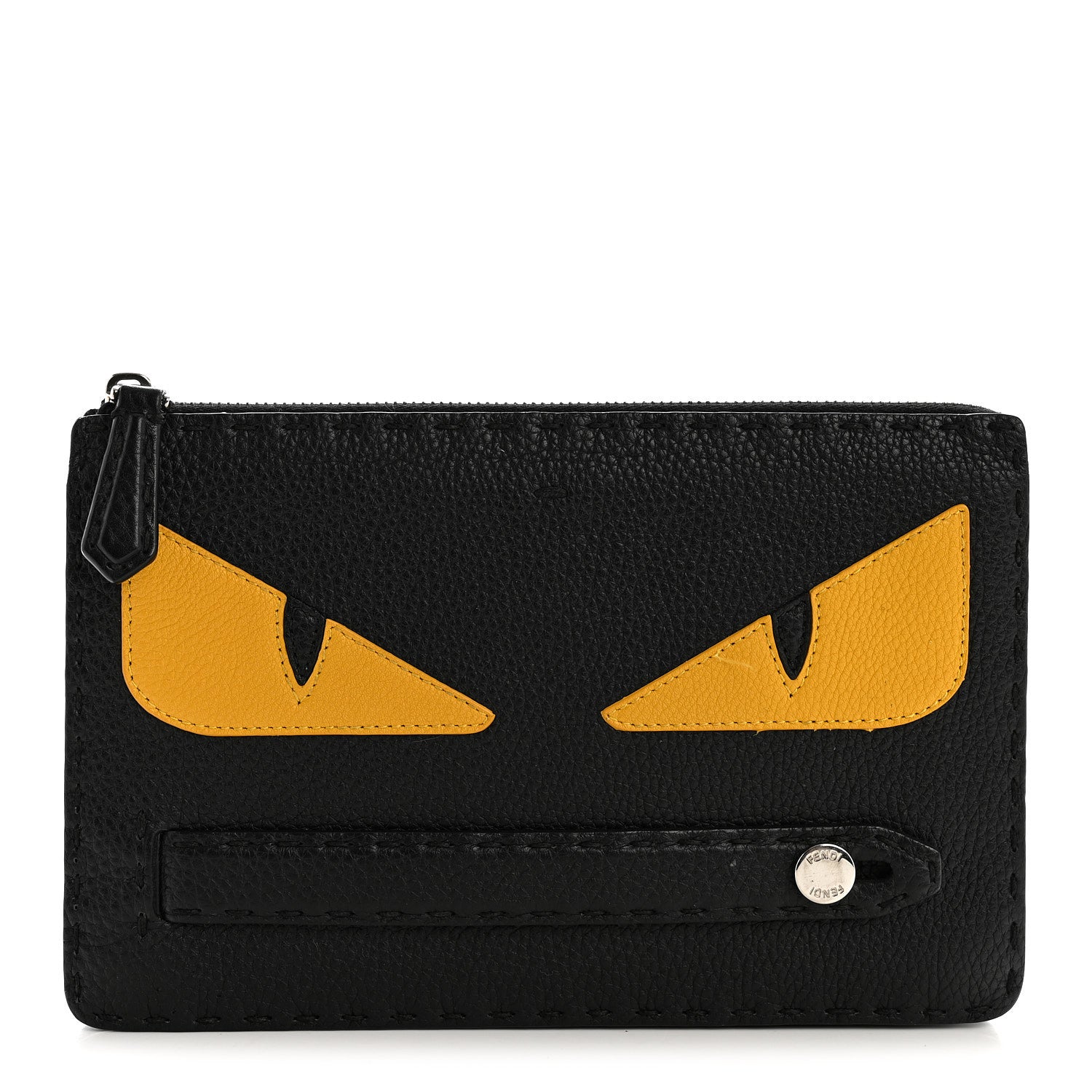 Fendi Cuoio Romano Selleria Monster Eyes Inlay Slim Clutch Black Sunflower 1 of 8