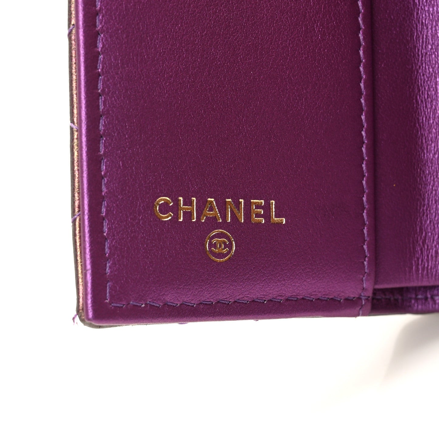 Iridescent Lambskin Quilted Double Flap Wallet Purple