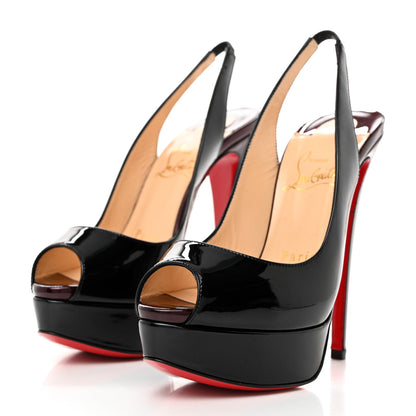 Christian Louboutin Patent Lady Peep Sling 150 Pumps 35.5 Black 3 of 8