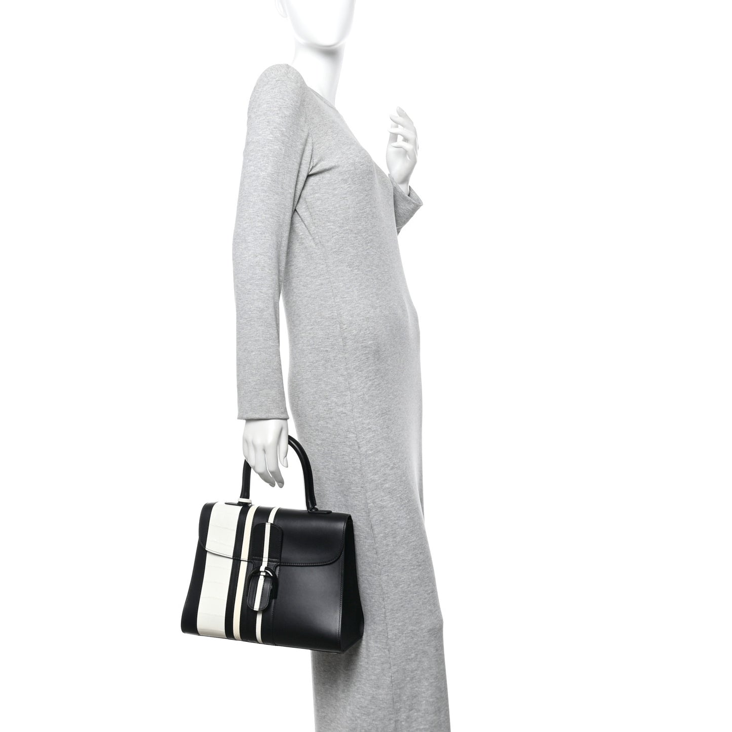 Calfskin Alligator Lizard Ayers Sporty Stripes MM Brillant Satchel Black Ivory