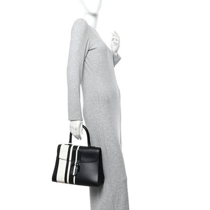 Delvaux Calfskin Alligator Lizard Ayers Sporty Stripes MM Brillant Satchel Black Ivory 2 of 10