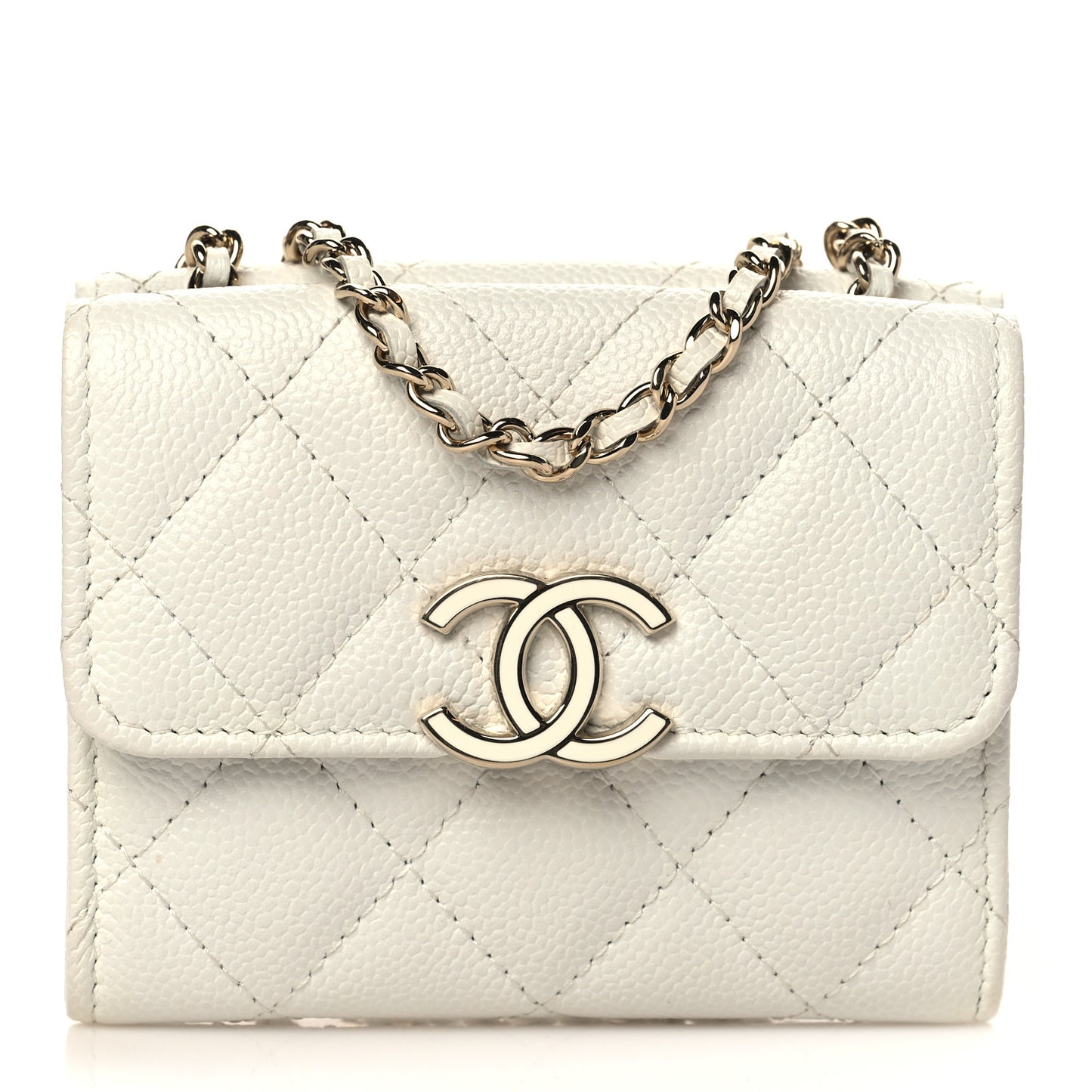 Caviar Quilted Card Holder On Chain White