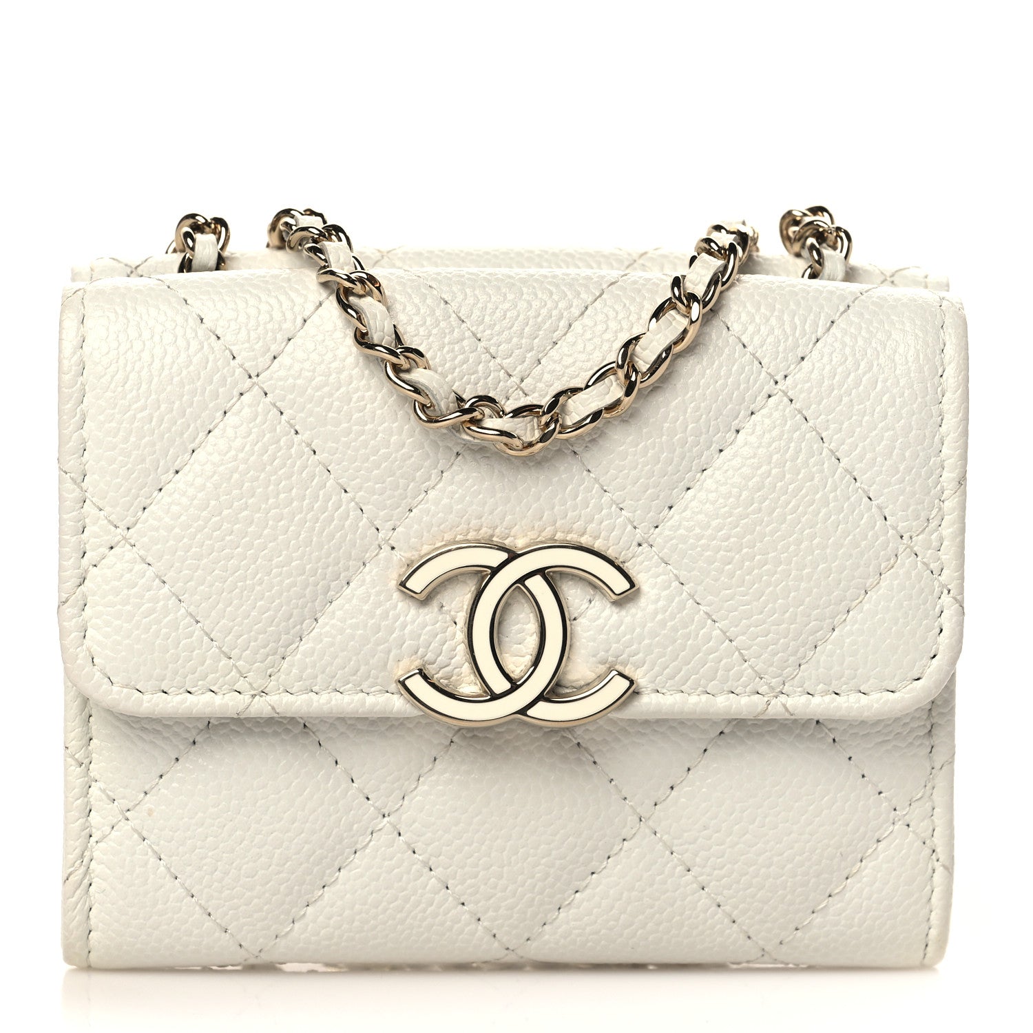 Chanel Caviar Quilted Card Holder On Chain White 1 of 8