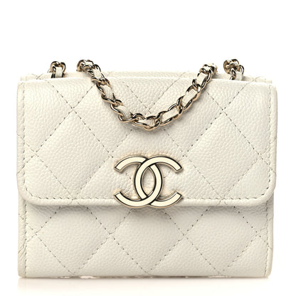 Chanel Caviar Quilted Card Holder On Chain White 1 of 8