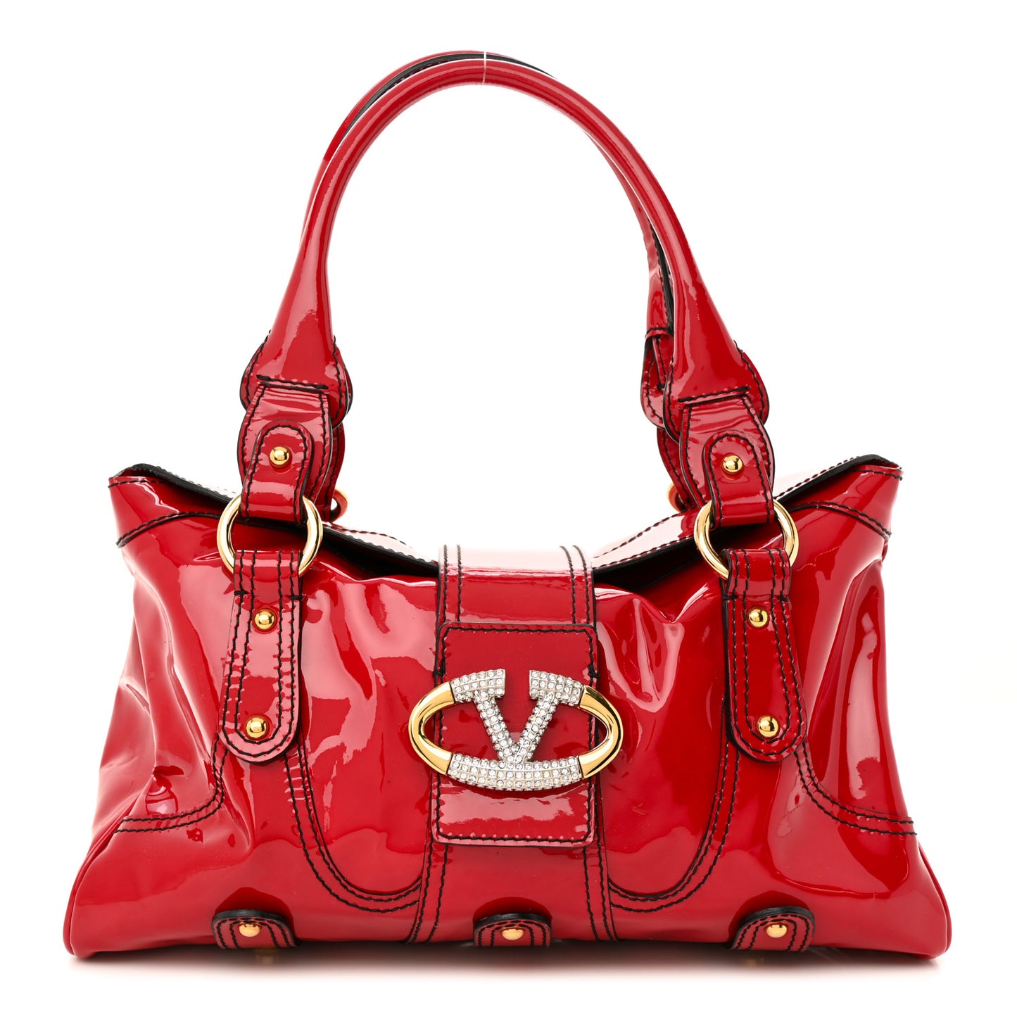 Grained Calfskin Catch Satchel Red