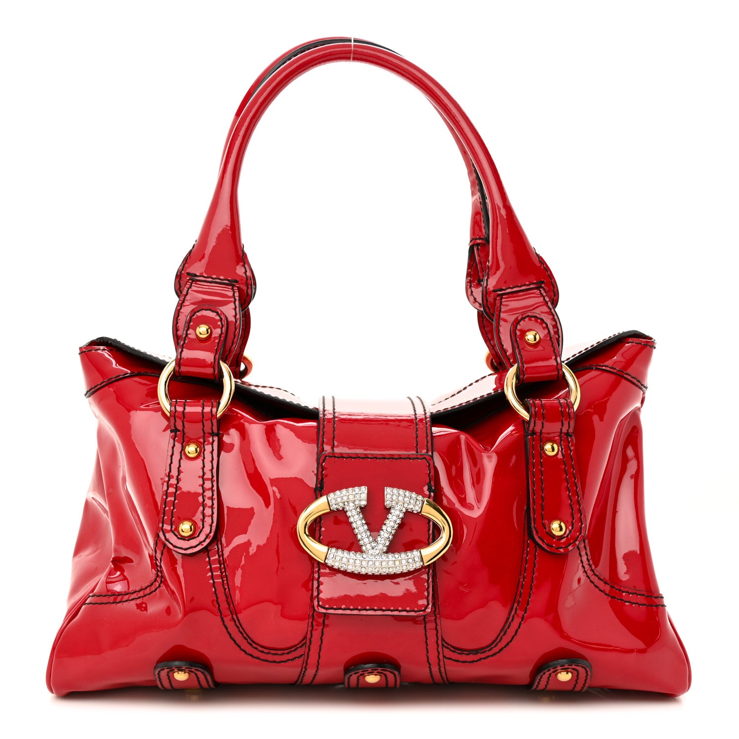 Valentino Garavani Grained Calfskin Catch Satchel Red 1 of 14
