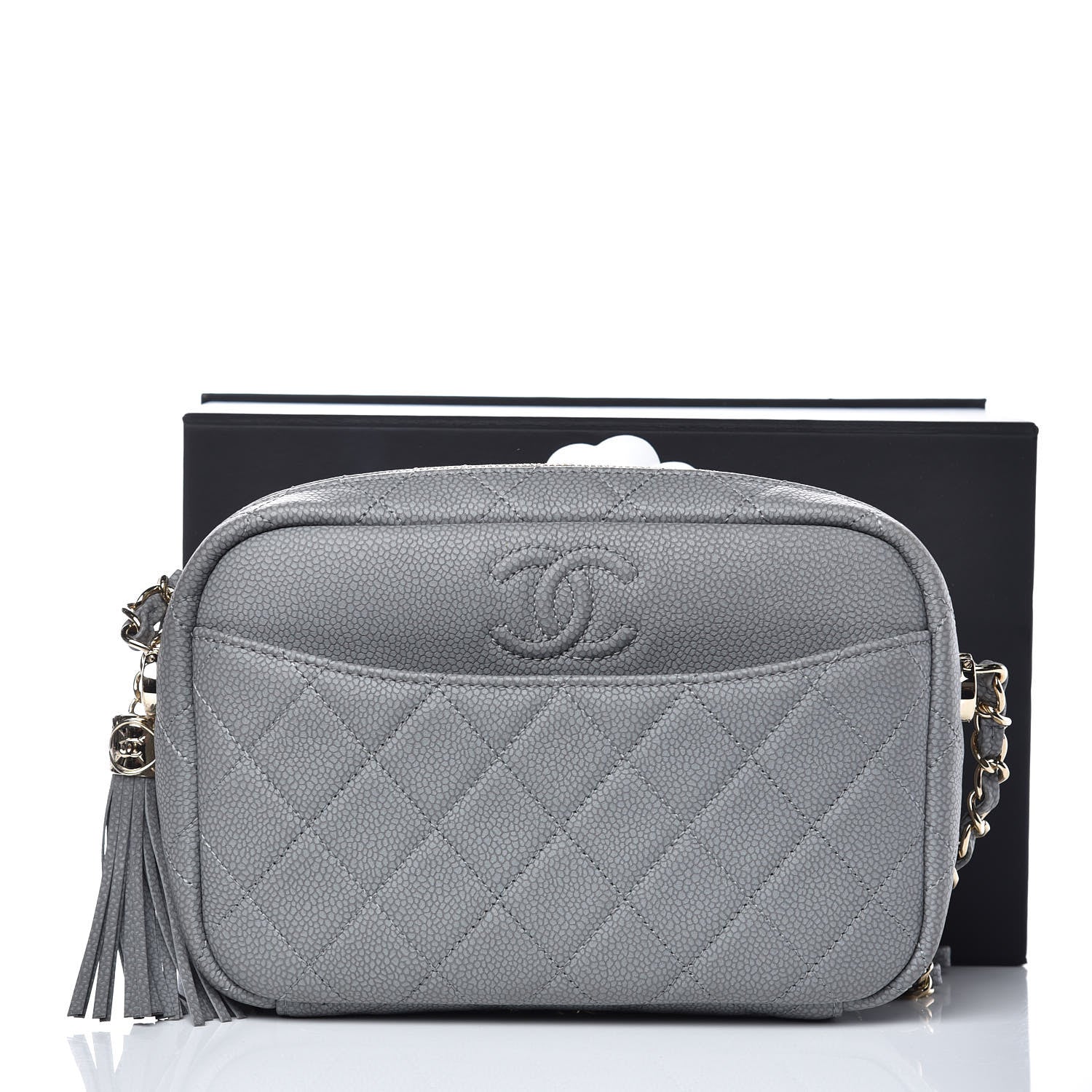 Chanel Caviar Quilted Coco Tassel Small Camera Case Grey 11 of 11
