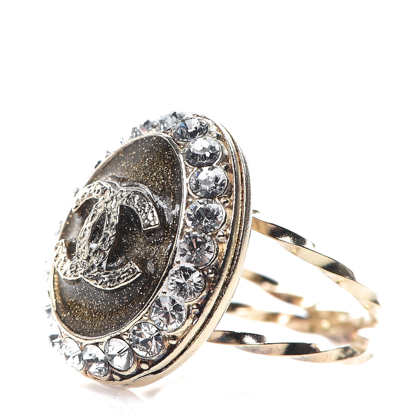 Crystal CC Coco Loves You Locket Ring 6.25 Gold