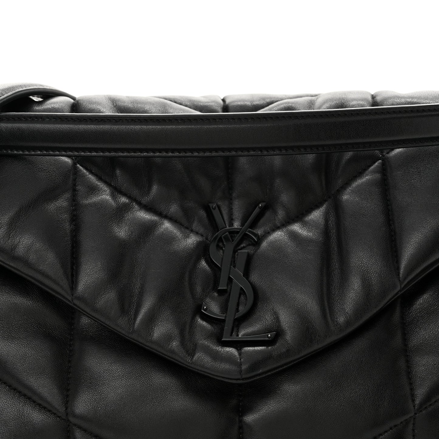 Lambskin Quilted Monogram Monochrome Medium Loulou Puffer Chain Satchel Black