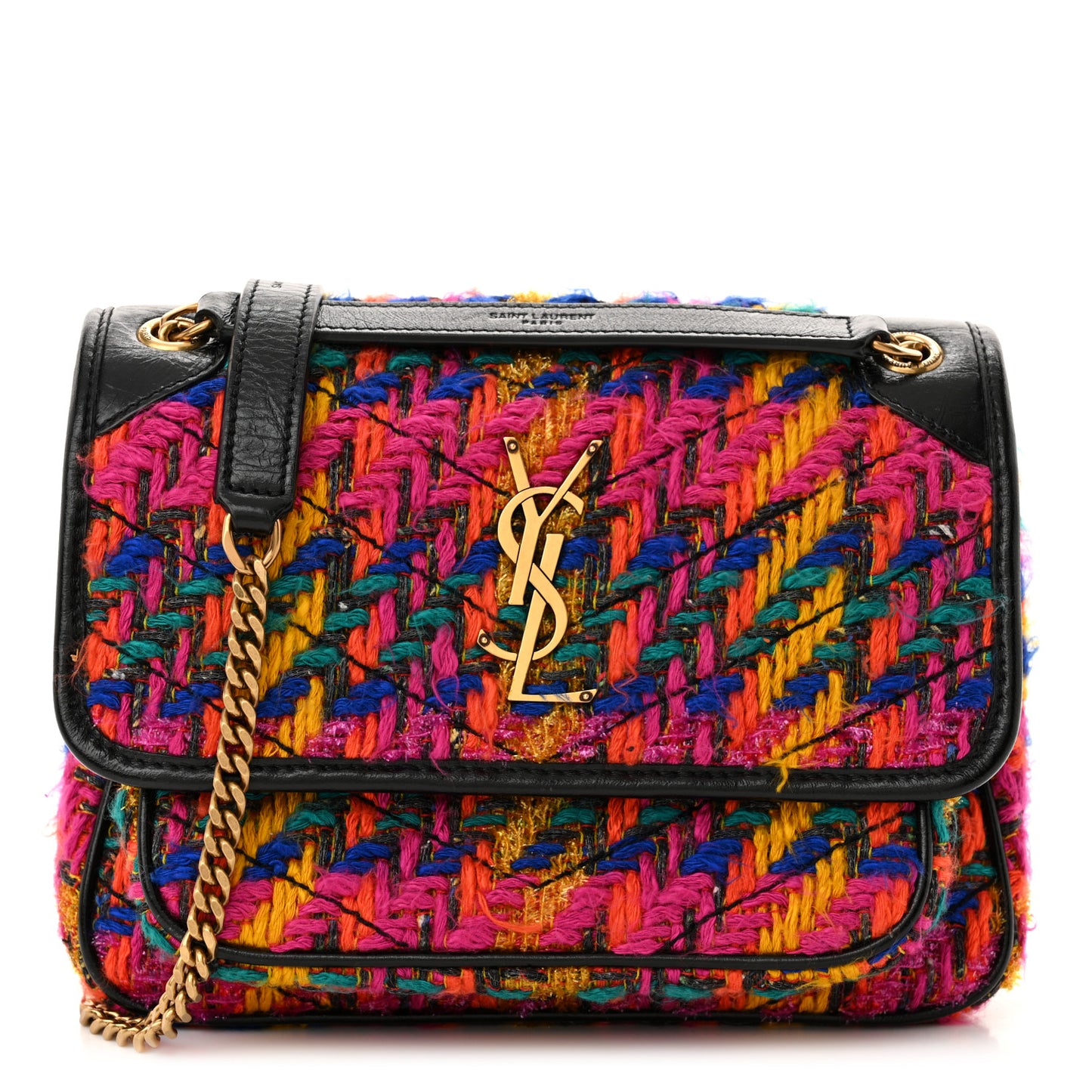 Tweed Calfskin Matelasse Monogram Baby Niki Chain Satchel Multicolor