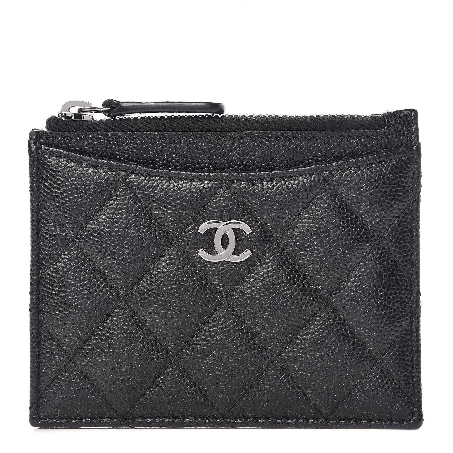 Iridescent Caviar Quilted CC Zip Card Holder Black