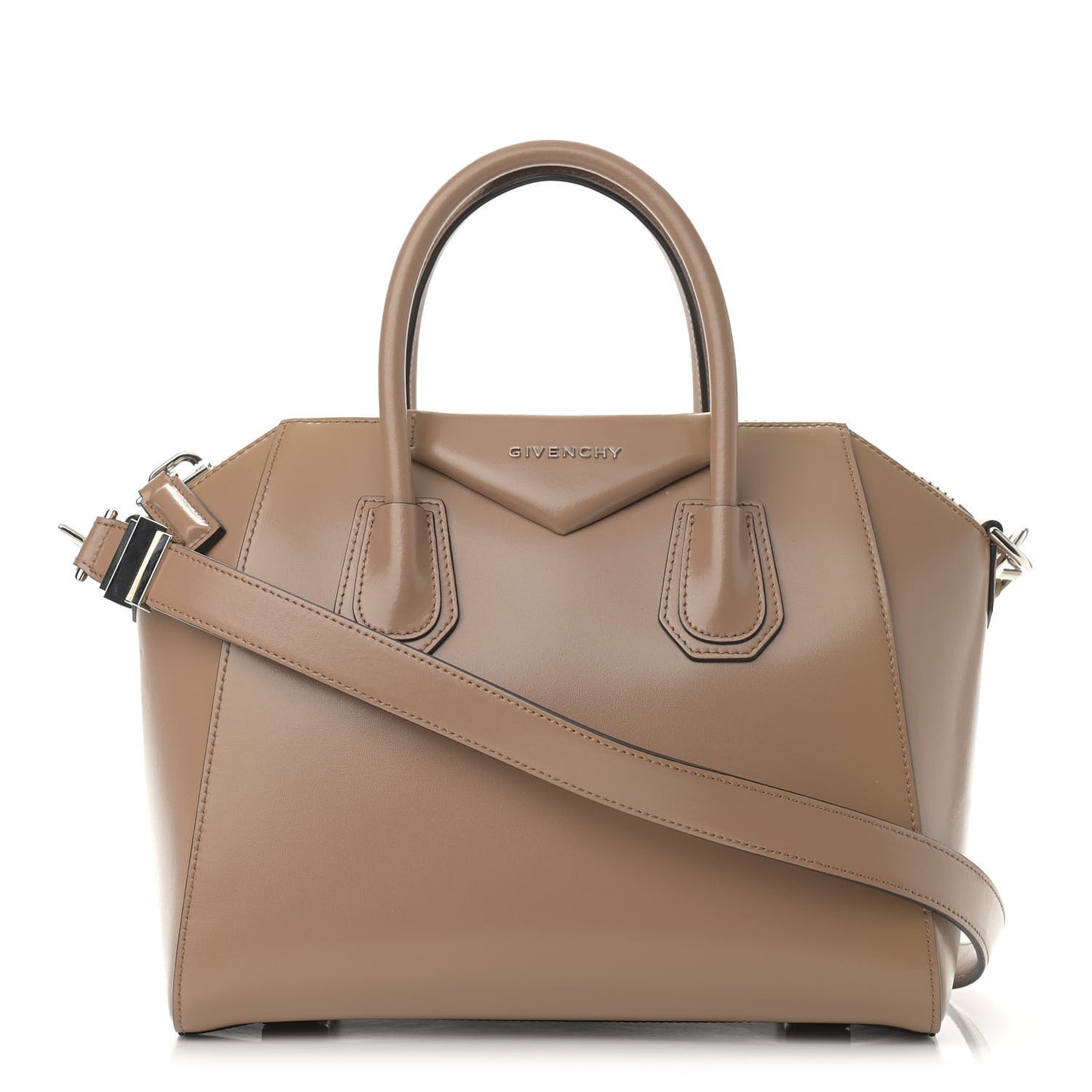 Shiny Lord Calfskin Small Antigona Dark Beige