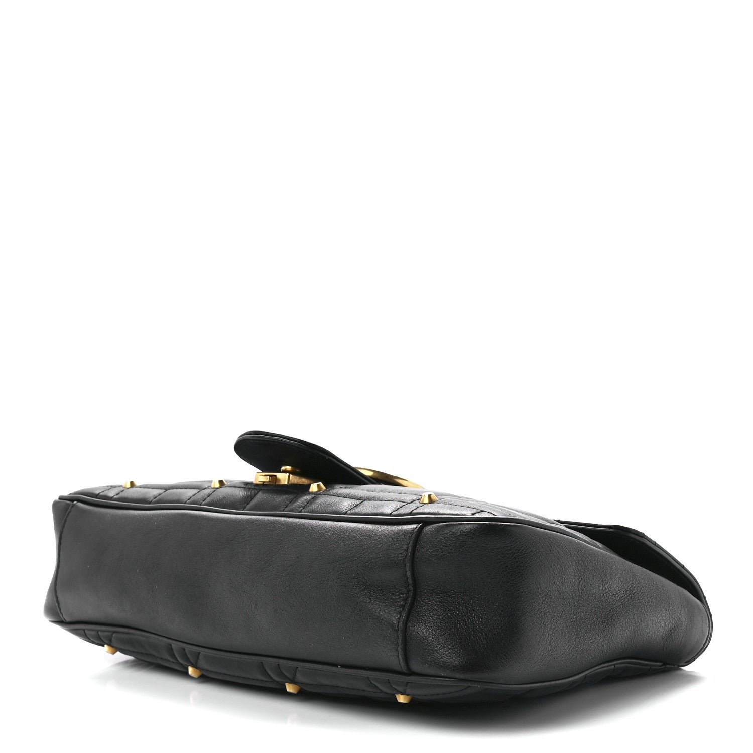 Gucci Calfskin Matelasse Studded Medium GG Marmont Shoulder Bag Black 10 of 12