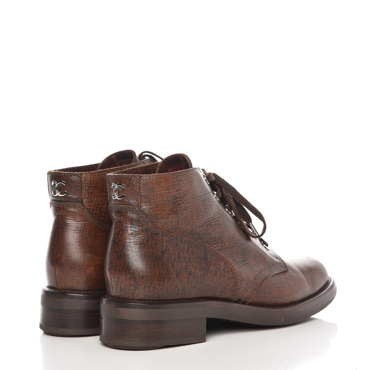 Chanel Calfskin Lace Up CC Short Boots 42 Dark Brown 4 of 11