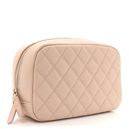 Chanel Caviar Quilted Medium Curvy Pouch Cosmetic Case Beige 3 of 10