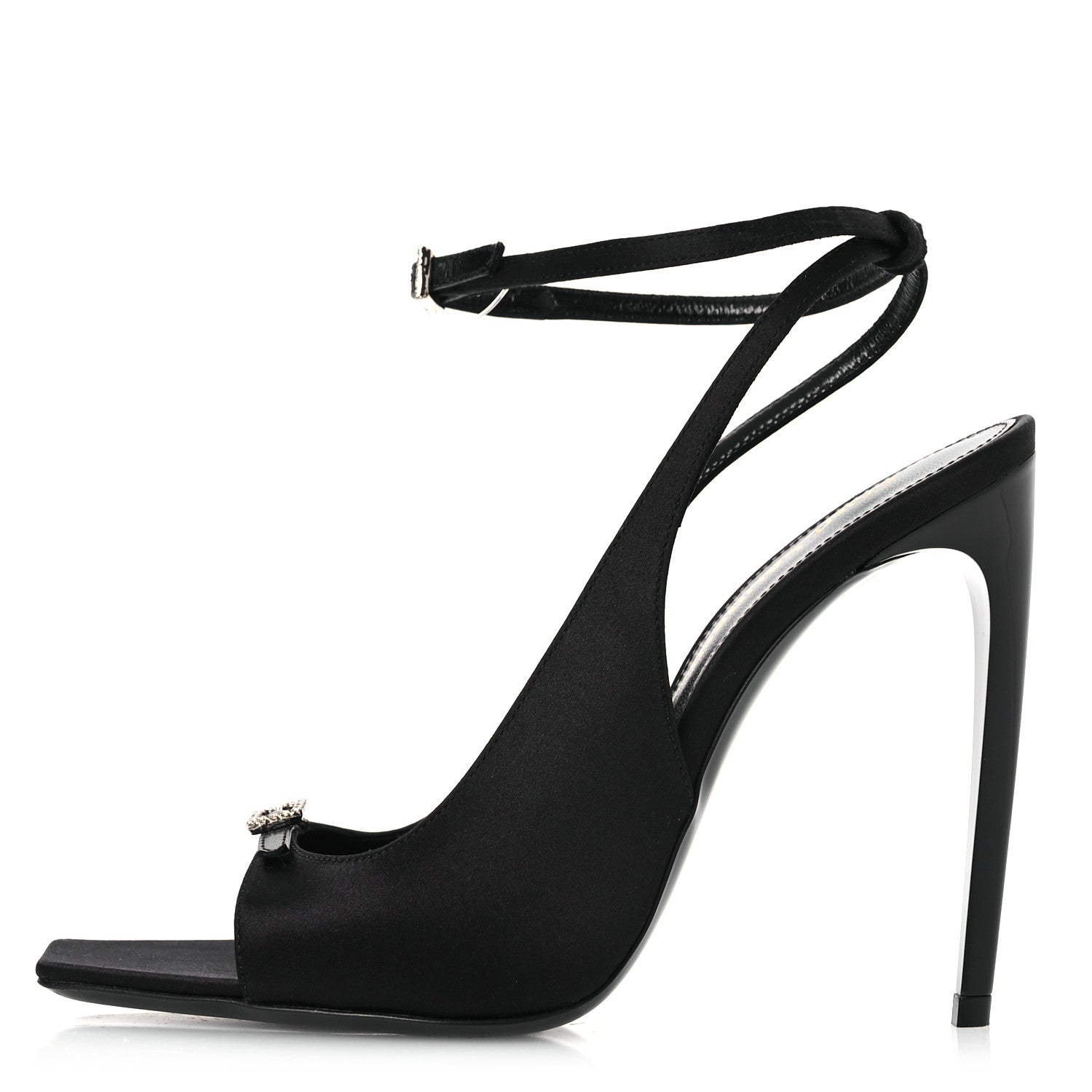 Saint Laurent Crepe Satin Melody 105 Ankle Strap Sandals 36 Black 1 of 12