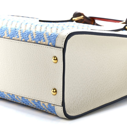 Gucci Raffia Textured Dollar Calfskin Web Houndstooth Small Diana Tote Bag Light Blue Natural Deep Orange 9 of 10