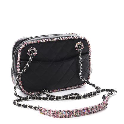 Chanel Lambskin Quilted Tweed Elegant Trim Front Zip Camera Case Black 3 of 10