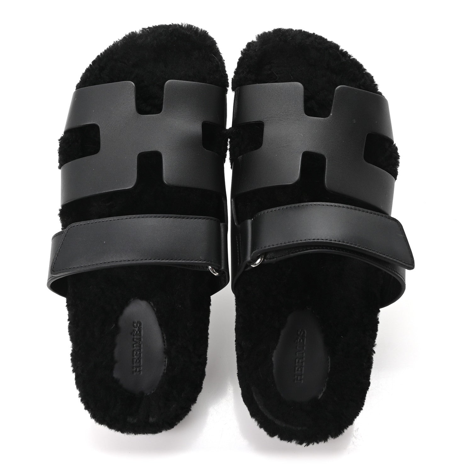 Hermes Calfskin Woolskin Womens Chypre Sandals 39 Black 2 of 10