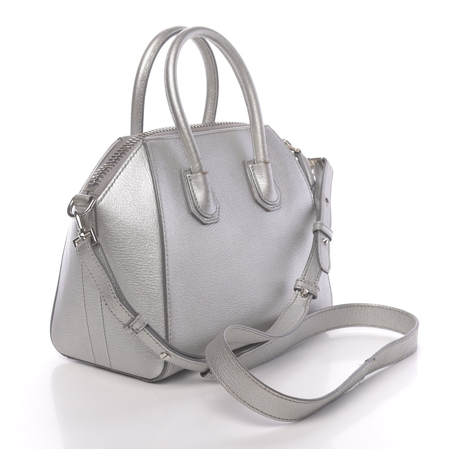 Metallic Sugar Goatskin Mini Antigona Silver
