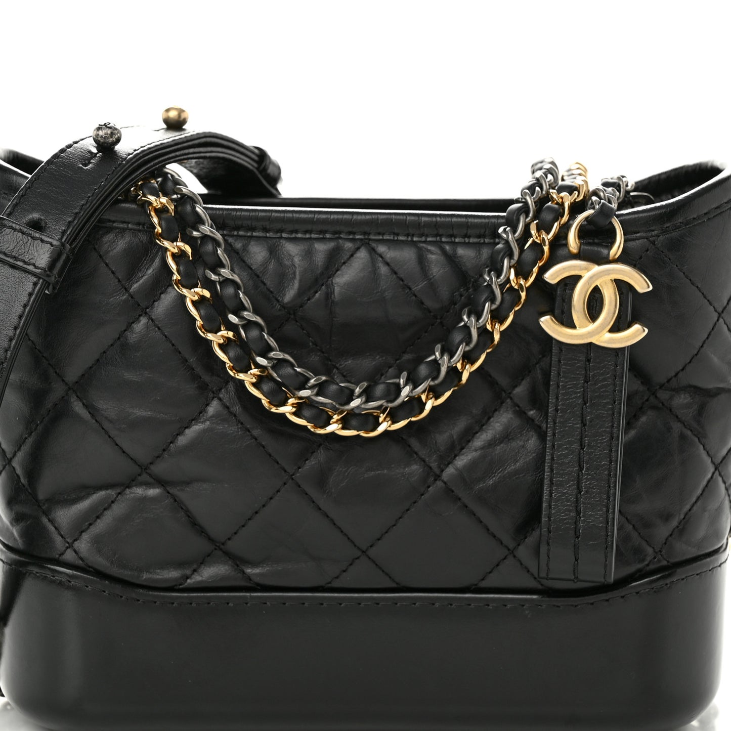 Aged Calfskin Quilted Small Gabrielle Hobo Black