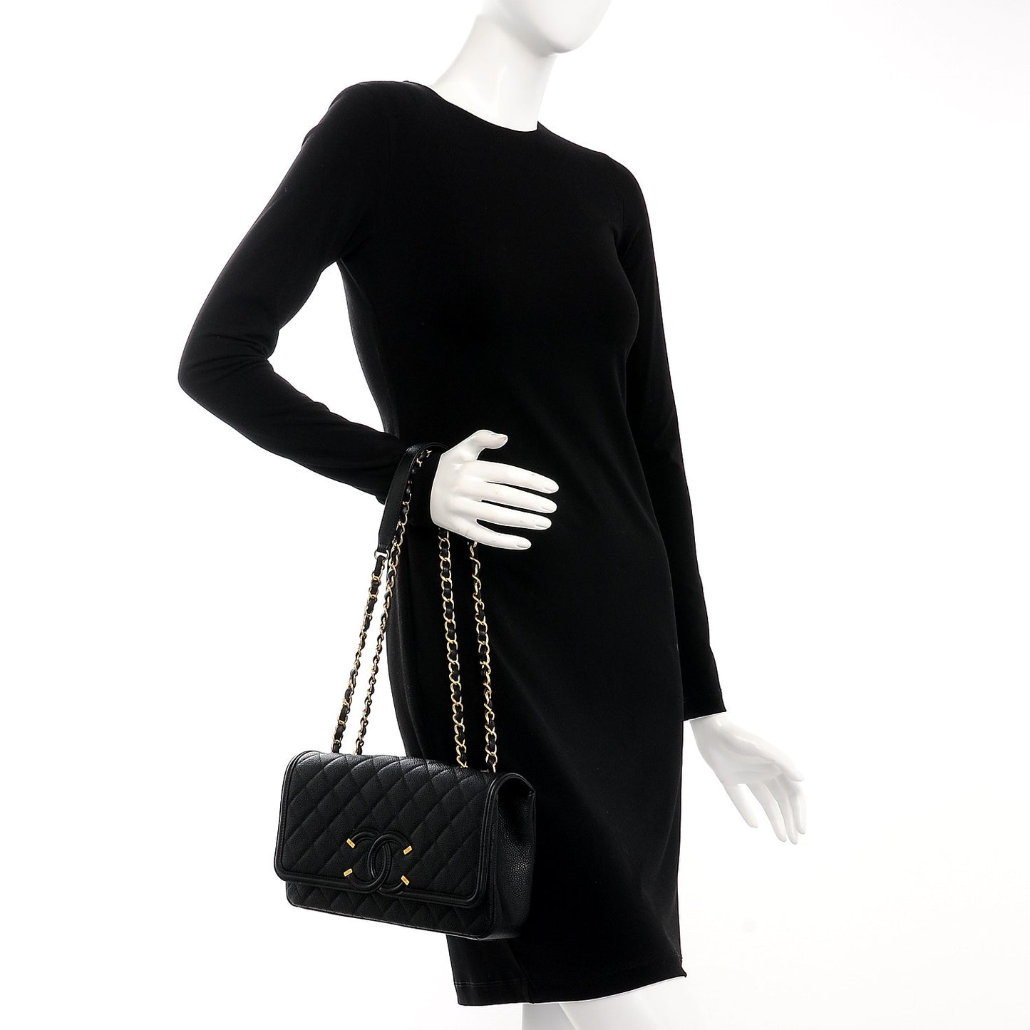 Caviar Quilted Medium CC Filigree Flap Black