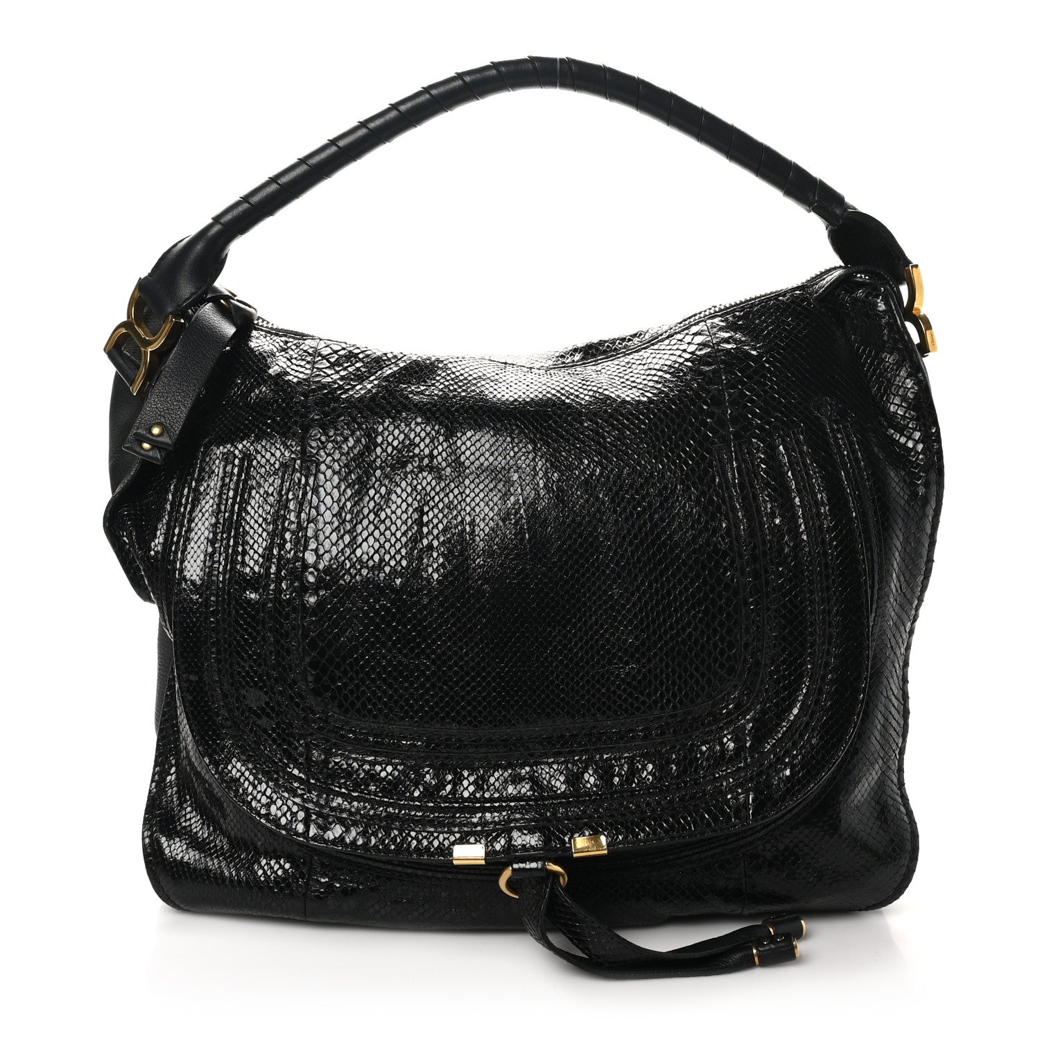 Chloe Snakeskin Large Marcie Hobo Black 1 of 9