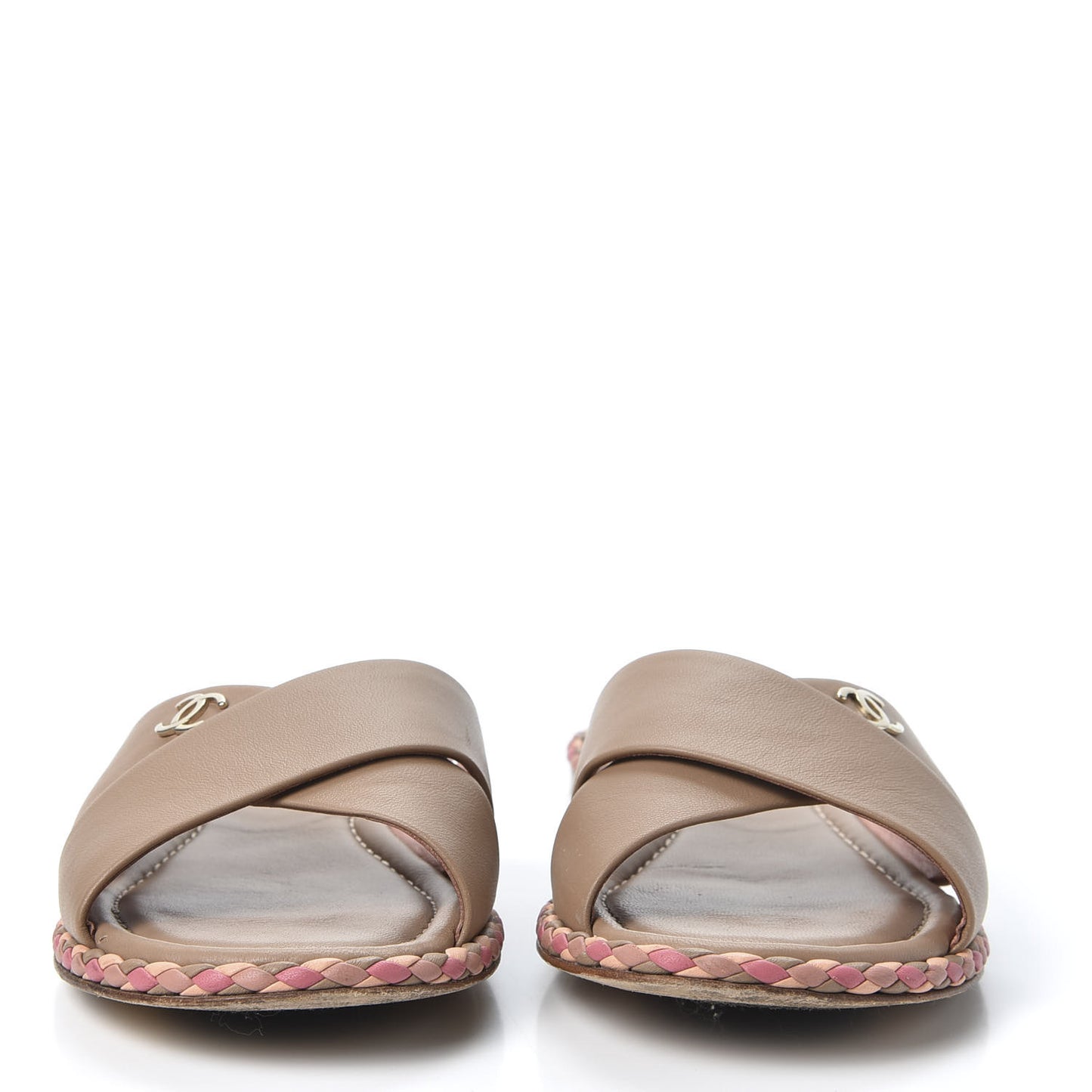 Lambskin Braided Mule Sandals 38 Light Brown