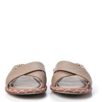 Chanel Lambskin Braided Mule Sandals 38 Light Brown 3 of 10