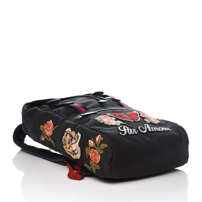 Gucci Techno Canvas Web L'Aveugle Par Amour Embroidered Double Buckle Backpack Black 4 of 8