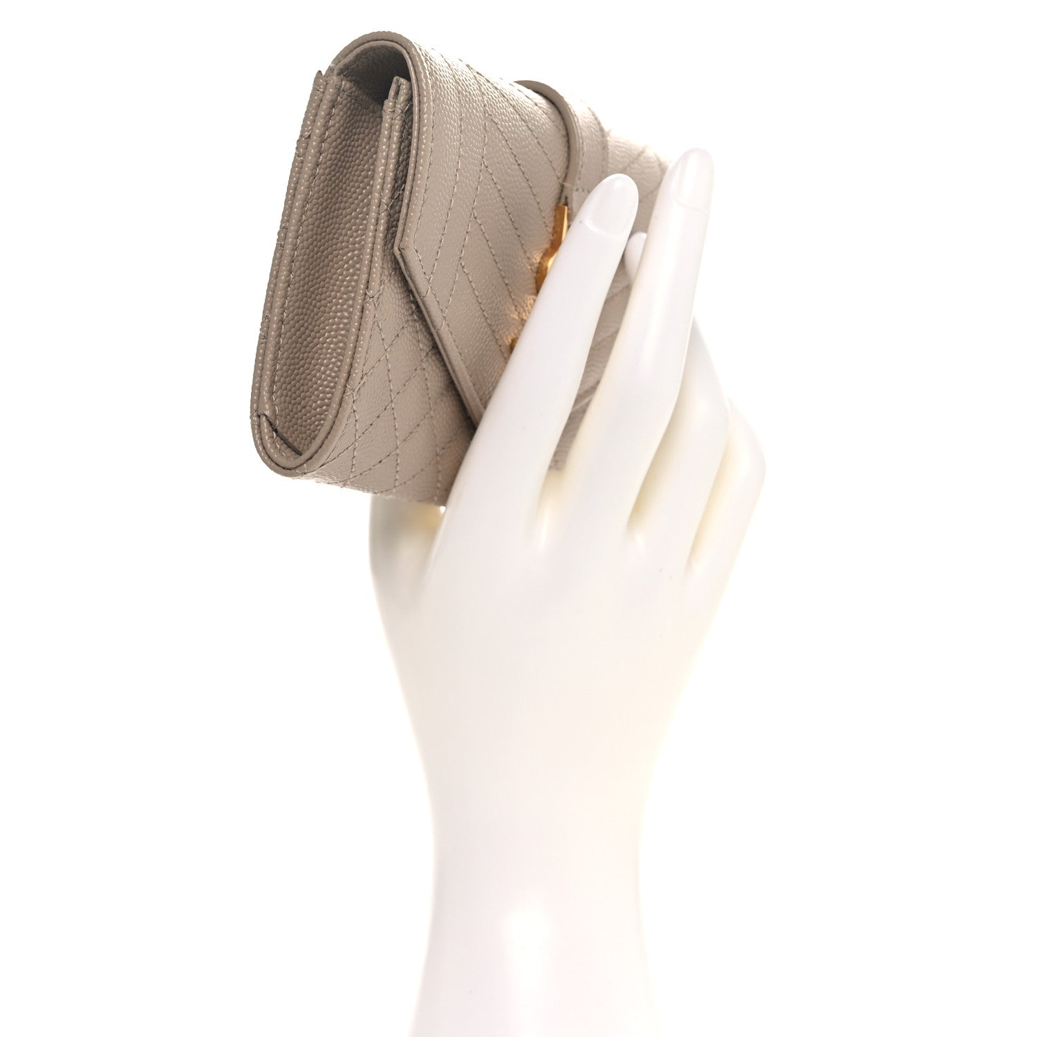 Saint Laurent Grain De Poudre Textured Mixed Matelasse Triquilt Small Monogram Envelope Wallet Dark Beige 2 of 7