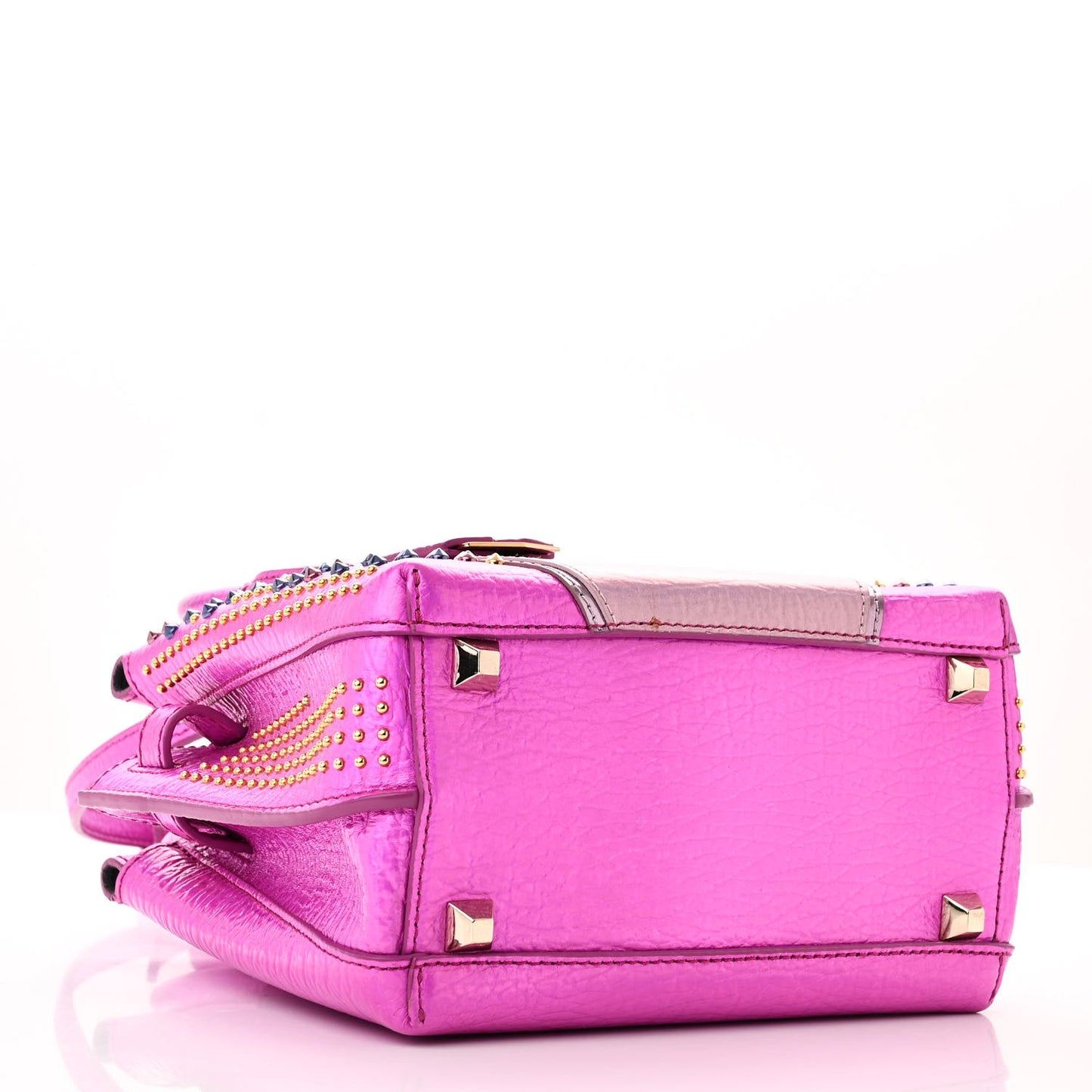 Metallic Calfskin Cyber Studs Mini Milla Tote Electric Pink