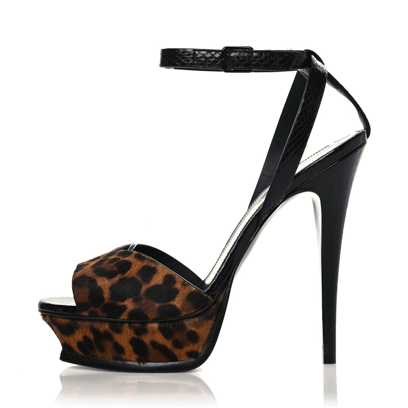 Saint Laurent Pony Hair Leopard Print Tribute 105 Platform Sandals 39 Naturale 1 of 10
