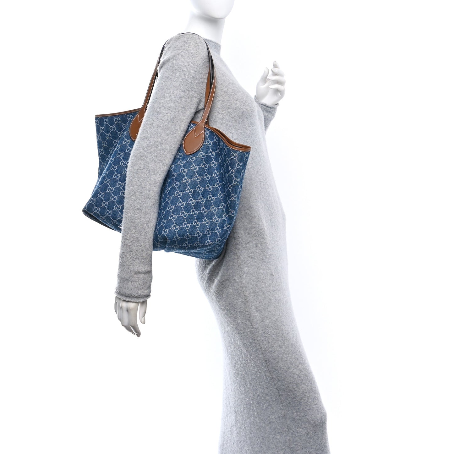 New Denim GG Monogram Calfskin Large Totissima Tote Blue