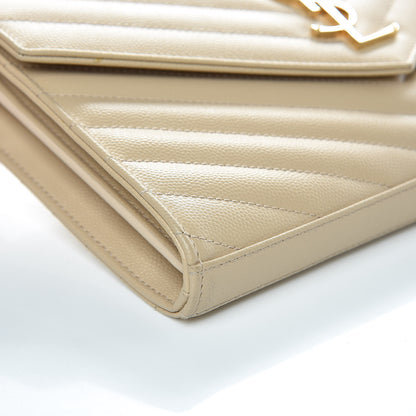 Saint Laurent Grain De Poudre Matelasse Chevron Monogram Chain Wallet Nude Powder 7 of 10