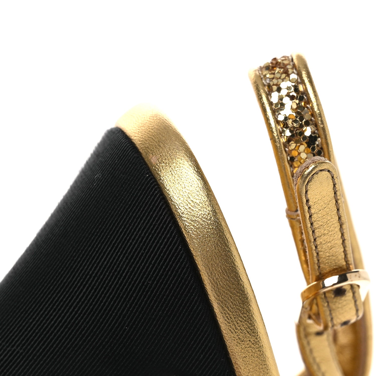 Chanel Glitter Grosgrain Cap Toe CC Slingback Pumps 38 Gold Black 11 of 13