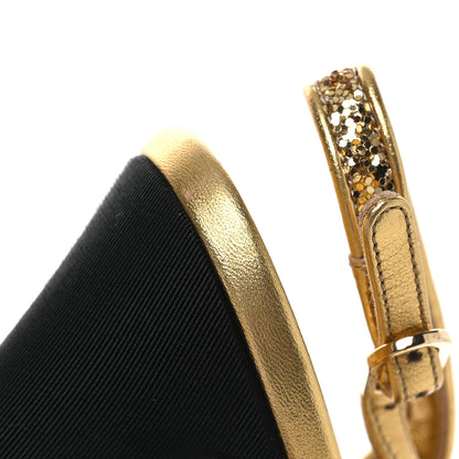 Chanel Glitter Grosgrain Cap Toe CC Slingback Pumps 38 Gold Black 11 of 13