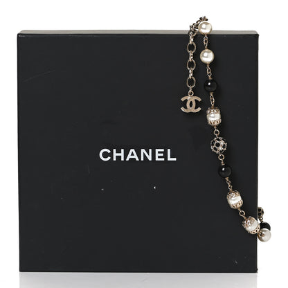 Chanel Pearl Crystal Bead CC Choker Necklace Black Gold 5 of 5