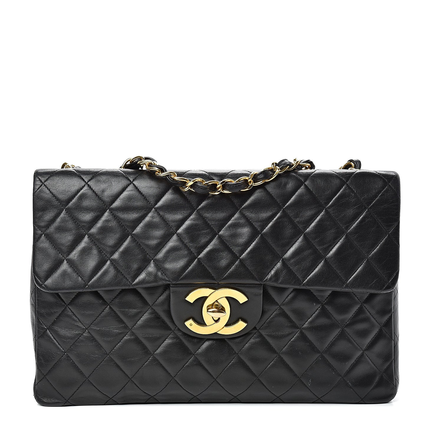 Lambskin Quilted XL Jumbo Single Flap Black